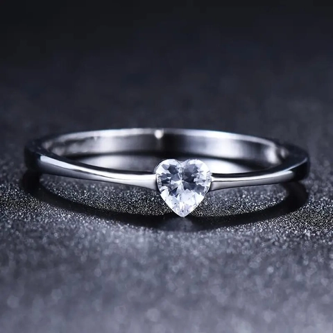 Heart Shaped Ring Copper Cubic Zirconia Shiny Proposal Engagement Wedding Minimalist Elegant Jewelry Gift For Women