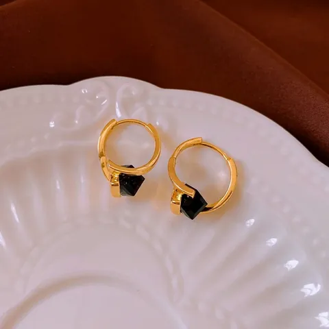 Geometric Square Zircon Hoop Earrings Real Gold Plated Copper Ear Buckles For Women Minimalist Fashion Small Jewelry