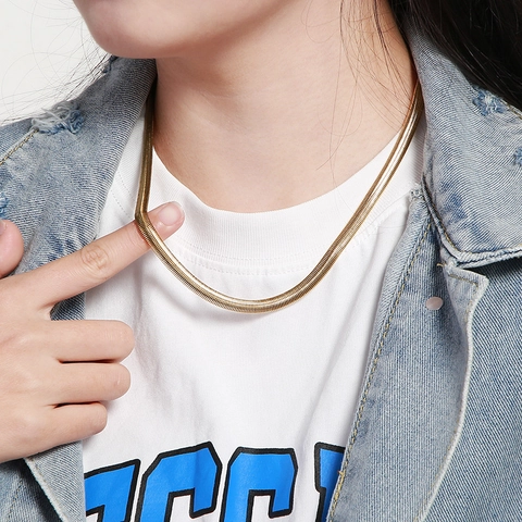 Collar Cadena De Serpiente Plana Acero Inoxidable Minimalista Punk Moda Para Hombres Y Mujeres