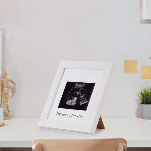 Cadre Photo Sonogramme Bébé Affichage Échographie Souvenir En Bois MDF Pour Cadeau De Grossesse Future Maman Blanc Carré