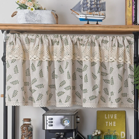 American Pastoral Short Curtains For Kitchen Cabinet Polyester Cotton Floral Olive Leaf Plaid Letter Print Cafe Rod Pocket Tiers