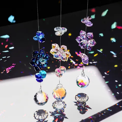 Crystal Suncatcher Hanging Ornament Prism Handmade Maple Leaf Flower Window Decoration Rainbow Maker Garden Faceted Ball Pendant