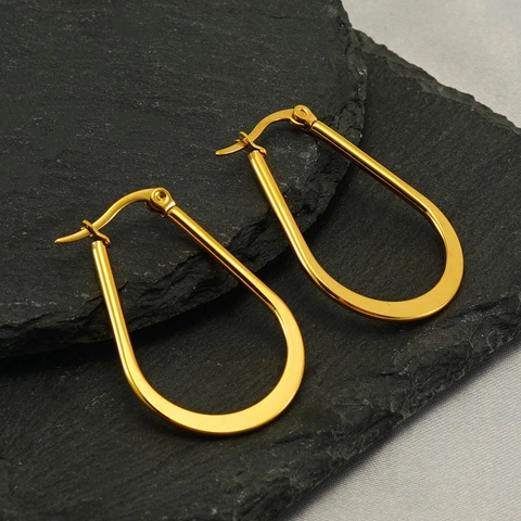 Boucles D'Oreilles Créoles En U Acier Inoxydable Géométrique Doré Minimaliste Style Rétro Français Accessoire Élégant Pour Femmes