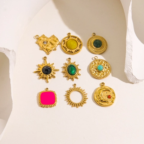 Vintage DIY Pendants Charms Stainless Steel Natural Stone Agate Malachite Jewelry Making Gold Plated Celestial Geometric