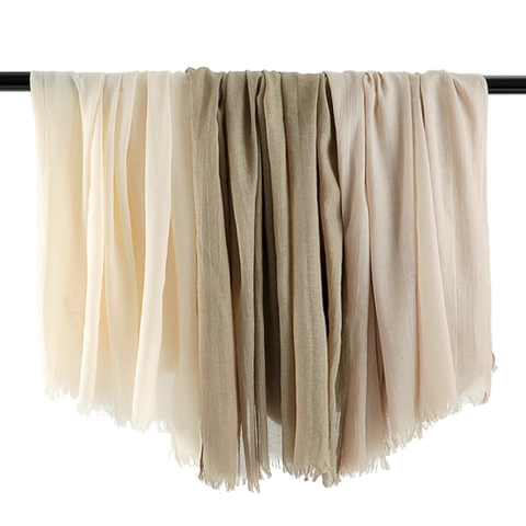 Women Lightweight Solid Color Polyester Scarf Frayed Edge Shawl Sun Protection Beach Wrap Long Fashion Hijab Accessory