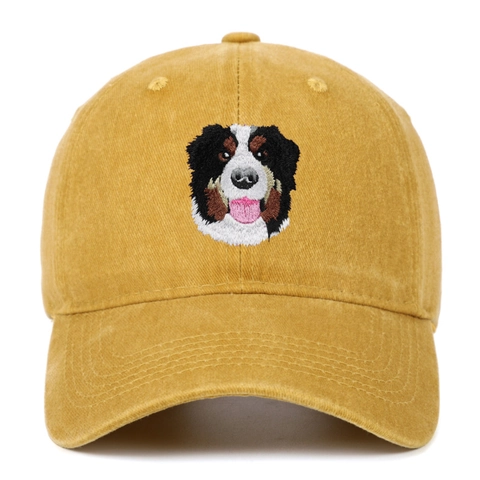 Bernese Mountain Dog Embroidery Washed Cotton Baseball Cap Vintage Distressed Adjustable Outdoor Sports Hat Men Women