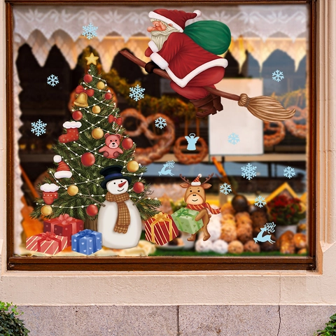 Pegatinas de Ventana de Árbol de Navidad Papá Noel Muñeco de Nieve PVC Autoadhesivas Calcomanías para Decoración de Cristal