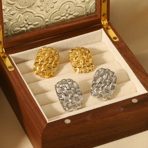 Retro Geometrische Geweven Textuur Roestvrij Stalen Oorbellen Elegante Metalen Studs Mode Sieraden Voor Dames