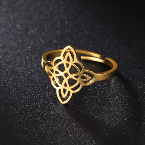 Hexenknoten Ring Edelstahl Hohl Keltischer Knoten Offen Verstellbar Vintage Mystischer Schmuck Für Damen