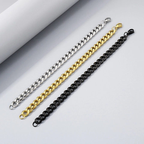 Bracelet Gourmette Classique En Acier Inoxydable Cuban Link Hip Hop Streetwear Bijoux Pour Hommes Femmes Unisexe Fermoir Mousqueton