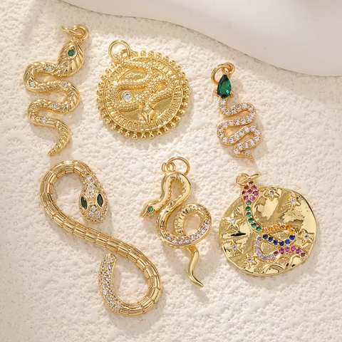Snake Pendant Charm Copper Gold Plated Zircon Inlaid DIY Jewelry Making Animal Style Fashion Necklaces Accessory