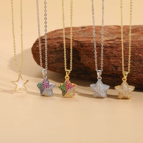 Minimalist Star Pendant Necklace Copper Zirconia 14K Gold Plated Chain Ins Style Jewelry For Women Gift Celestial Accessory