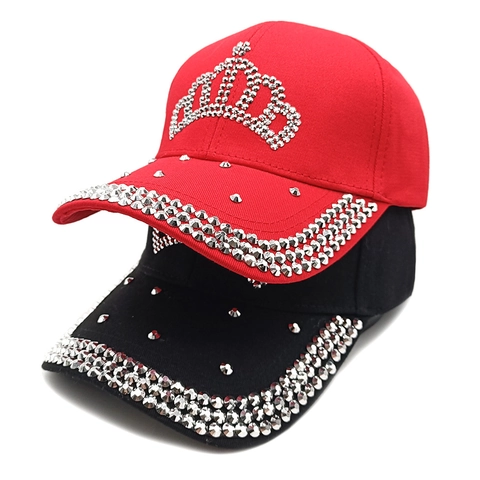 Damen Baumwolle Baseballkappe Mit Strass Krone Mode Verstellbarer Sonnenhut Outdoor Funkelnde Besetzte Snapback Mütze