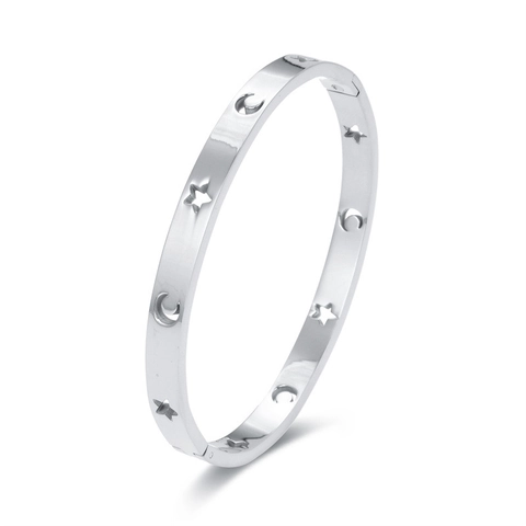 Bracciale in Acciaio Inossidabile Traforato con Stella e Luna Braccialetto Minimalista con Fibbia Gioielli da Polso Geometrici da Donna