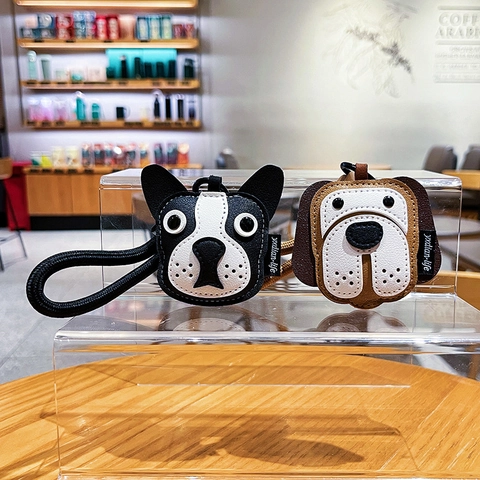 Simpatico Cartone Animato Cane Gatto Portachiavi In Pelle PU Ciondolo Per Borsa Animale Bulldog Francese Husky Corda Intrecciata Anello