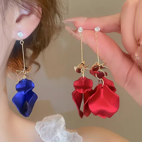 Florale Blütenblatt Lange Hängende Ohrringe Mit 925 Sterling Silber Ohrstecker Acryl Zirkon Quaste Französisch Retro Damen
