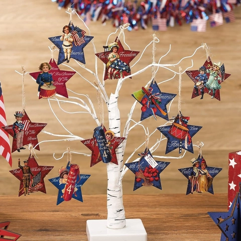 Independence Day Patriotic Wood Hanging Ornaments Star Shape Retro American Flag Theme July Fourth Party Home Decor