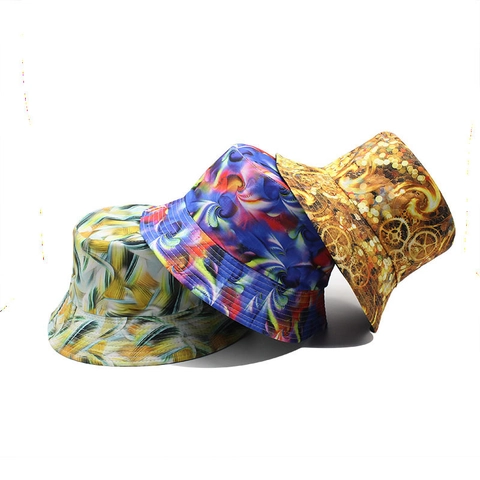 Wendbarer Fischerhut Baumwolle Polyester Sonnenschutz Batik Steampunk Psychedelische Drucke Unisex Sommer Faltbar