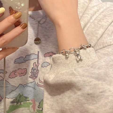 Bracciale Con Ciondolo A Orso Lega Placcata Argento Catena Regolabile Gioielli Minimalisti Regalo Per Donne Ragazze