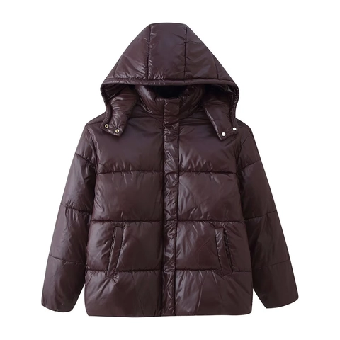 Damen Glänzende Pufferjacke Mit Kapuze Gesteppter Wattierter Mantel Winter Warm Lässig Oberbekleidung Mode