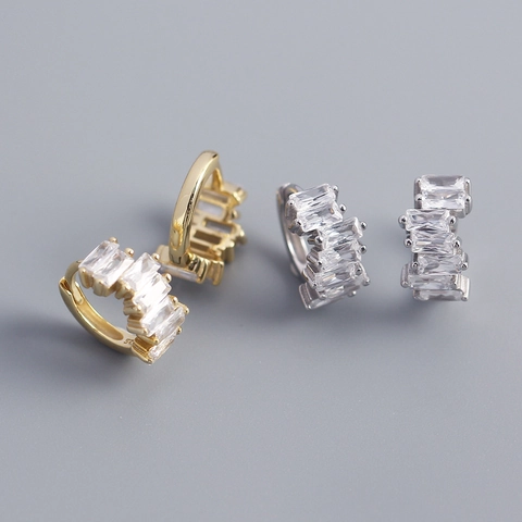 Pendientes De Aro De Plata De Ley 925 Con Circonita Cúbica Baguette Joyería Geométrica Irregular Brillante Para Mujer