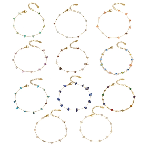 Stainless Steel Natural Crushed Stone Bracelet For Women Shell Artificial Pearl Evil Eye Heart Star Bohemian Adjustable Jewelry