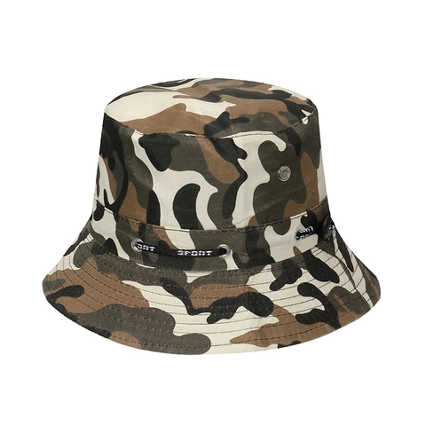 Polyester Camouflage Fischerhut Mit Verstellbarem Kordelzug Outdoor Angeln Wandern Sonnenschutz Unisex