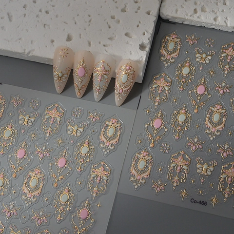 Pegatinas Para Uñas 5D Relieve Barroco Retro Estampado Dorado Patrones Gemas Esmalte Lujo DIY Calcomanías Arte Uñas