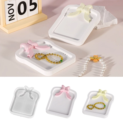 Molde De Silicona Para Bandeja De Joyas Con Lazo Forma De Tostada Resina Epoxi Fundición Decorativa Hecho A Mano