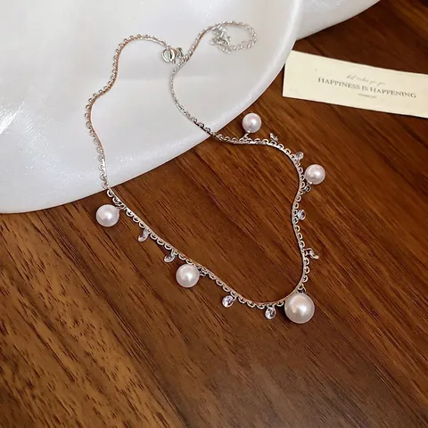 Collana Con Pendente A Nappa Di Künstliche Perle Con Strass Zircone Elegante Stile Francese Catena Da Clavicola Per Donna Gioielli