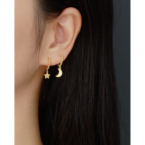 925 Sterling Silver Hoop Earrings With Star Pendant Beaded Minimalist Huggie Dainty Jewelry For Women