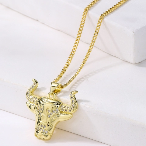Collar Con Colgante De Cabeza De Toro Cobre Chapado En Oro Con Circón Hip Hop Punk Joyería Streetwear Para Mujeres Y Hombres