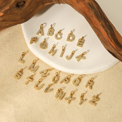 Alphabet Initial Letter Pendant 316L Stainless Steel 14K Gold Plated Zircon Inlay DIY Jewelry Making Accessory
