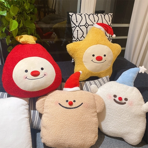 Cartoon Smile Face Plush Pillow Decorative Cushion Soft Sherpa Star Ghost Toast Sprite Christmas Theme Holiday Home Decor