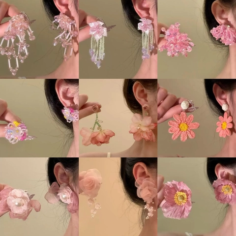 Pendientes Colgantes De Flores Rosas Con Borlas De Malla Para Mujer Joyas Elegantes De Vacaciones En Plata Ley 925