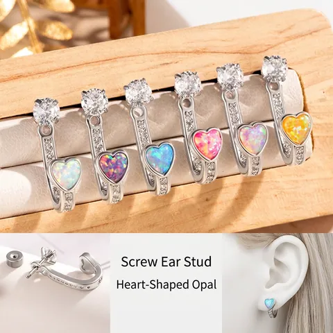 Hart Opaal Titanium Staal Oorkraakbeen Studs Piercing Oorbel Zirkonia J Vorm Gebogen Platte Achterkant Schroef Sieraden