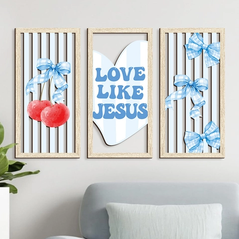 Holz Wandbehang Schild Love Like Jesus Herz Schleife Kirsche Abstrakt Blumen Dekor Pappelholz Kunstplakette Für Schlafzimmer