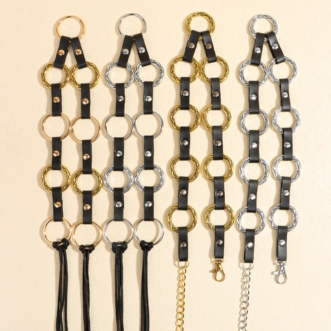 Cintura Catena In Vita Donna Pelle PU Lega Anelli Metallici Geometrico Vintage Stile Punk Catena Del Corpo Decorativa