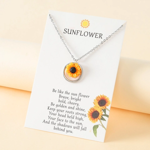 Collana Con Ciondolo Girasole Acciaio Inossidabile Resina Fiore Catena Clavicola Con Carta Messaggio Gioiello Regalo Per Donna