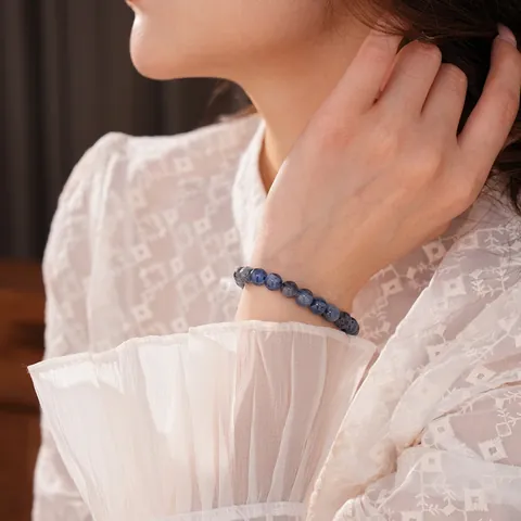 Kyanite Natural Stone Beaded Bracelet Blue Round Beads Cat Eye Minimalist Elegant Jewelry For Women Fashion Accessory Gift