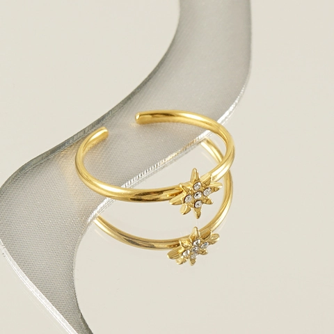 Octagram Ster Ring 18K Verguld Roestvrij Staal Verstelbaar Open Band Met Zirkoon Voor Vrouwen Minimalistische Sieraden