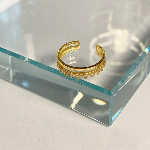 Double Layer Ring 925 Sterling Silver Zircon Crown Zigzag Adjustable 18K Gold Plated Chic Jewelry For Women