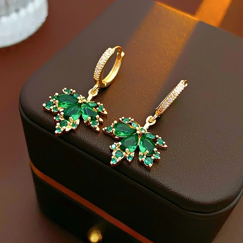 Gold Plated Copper Zircon Hoop Earrings Maple Leaf Bear Tassel For Women 925 Sterling Silver And Steel Earring Post