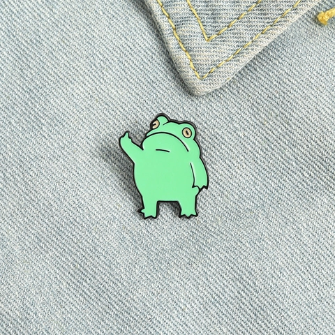 Funny Cartoon Green Frog Enamel Pin Creative Middle Finger Gesture Lapel Pin Alloy Badge For Denim Jacket Backpack Accessory