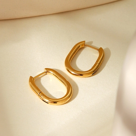 Minimalist Oval Hoop Earrings Stainless Steel 18K Gold Plated Waterproof Non-Fading Geometric Jewelry For Women