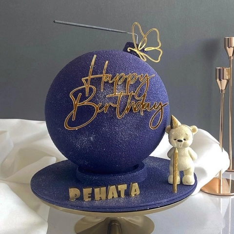 Happy Birthday Cake Topper Acrylic Mirror Gold Silver Butterfly Crown Decoration For Birthday Party Baking Accessories