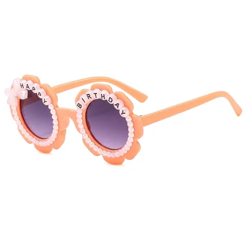 Kids Flower Sunglasses Artificial Pearl Happy Birthday Letter Bow Decoration UV400 Protection Party Eyewear For Girls Toddlers