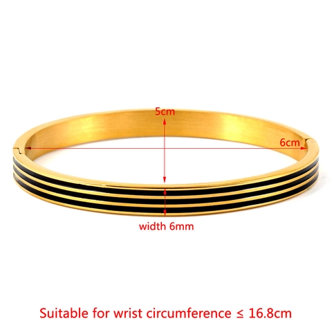 Enamel Stainless Steel Hinged Bangle Three Parallel Stripes Oval Geometric Bracelet For Women Men Elegant