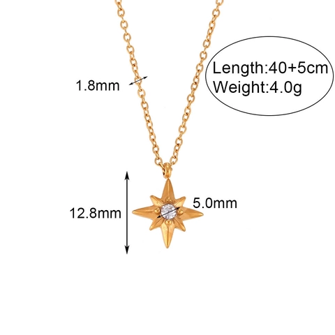 Collana Con Pendente a Stella a Otto Punte in Acciaio Inossidabile Per Donna Placcato Oro Strass Perla Artificiale Gioielli
