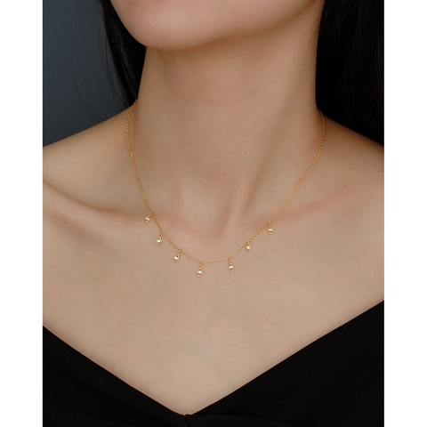 S925 Sterling Silber Halskette Rhombus Geometrische Zirkon Anhänger Minimalistische Zierliche Fransen Schlüsselbeinkette Damen